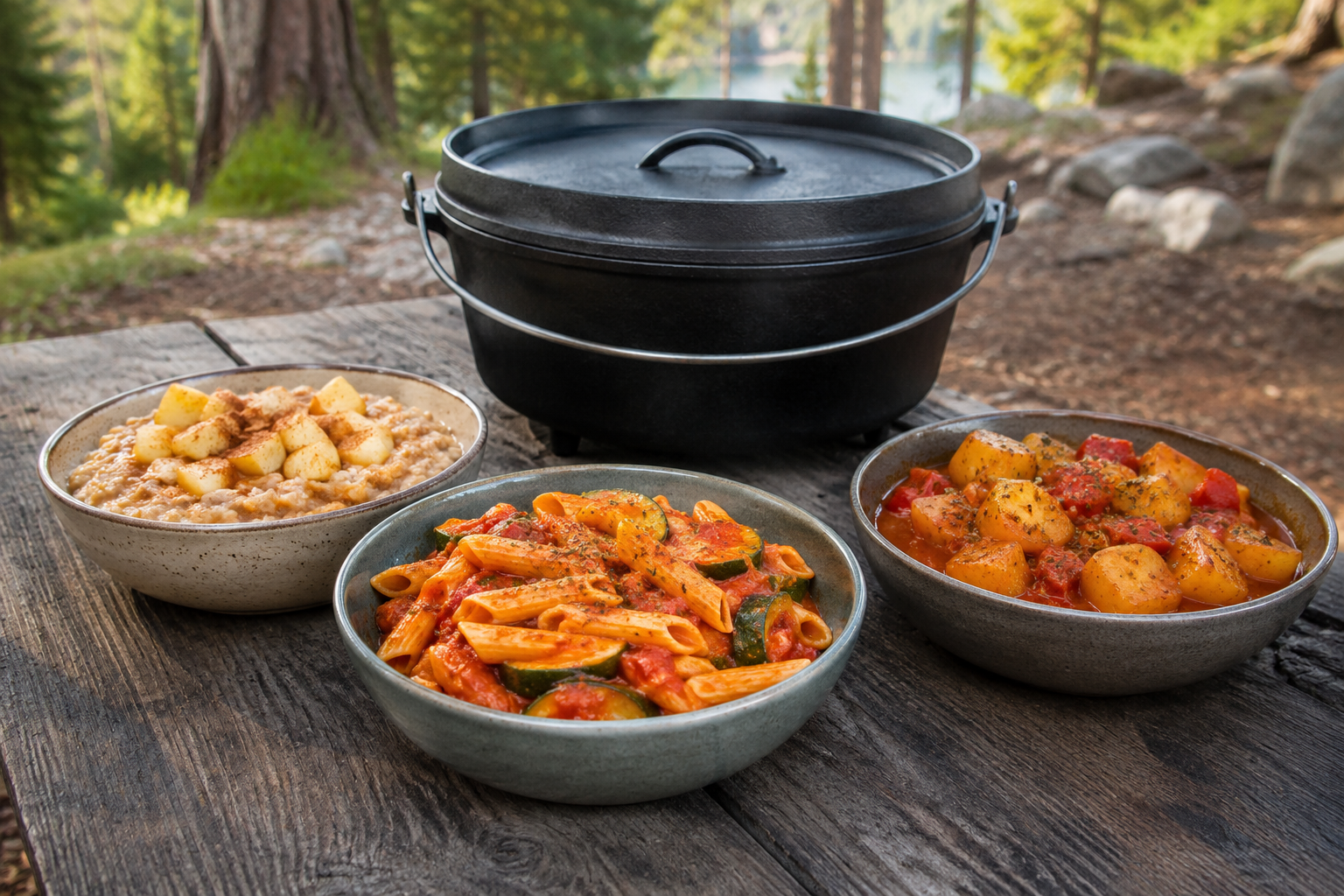 Ein Campingtag, ein Dutch Oven: 3 einfache Mahlzeiten